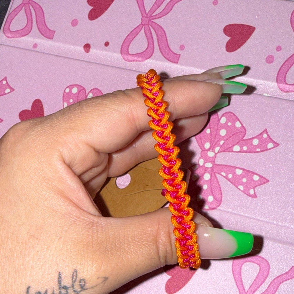 Handmade Orange & Hot Pink Braided Bracelet